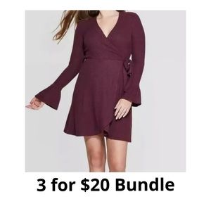 Xhilaration Sweater Ribbed Knit Faux Wrap Dress